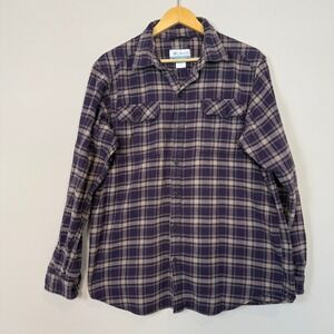 Columbia Omni-Wick Plaid Flannel Button Down Shirt Mens L Purple Tan